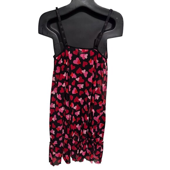 Cacique Intimates Womens Plus Size 14/16 Black Mesh Chemise Slip Pink Red Hearts - Picture 3 of 15